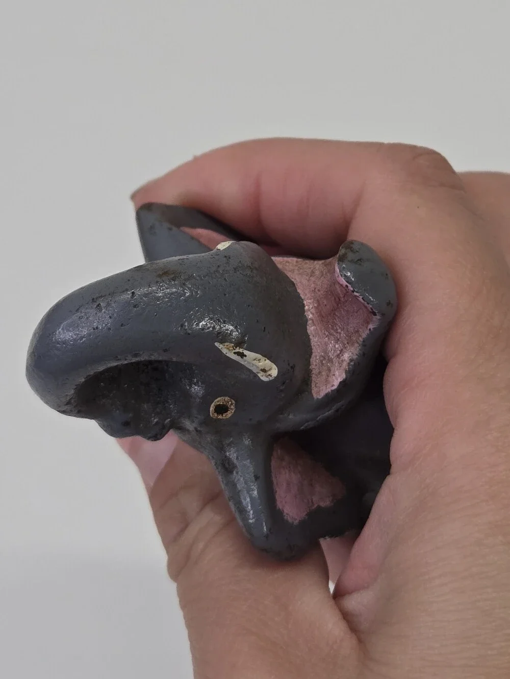 VTG Cast Iron Elephant Bottle Opener‎ Figural Paperweight Trunk Up Pink Mouth #4